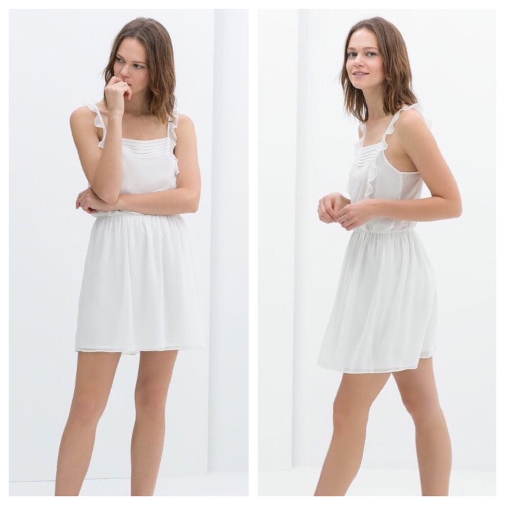 Zara Trafuluc White Strappy Ruffle Dress